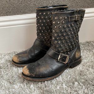 distressed FRYE boots with studs